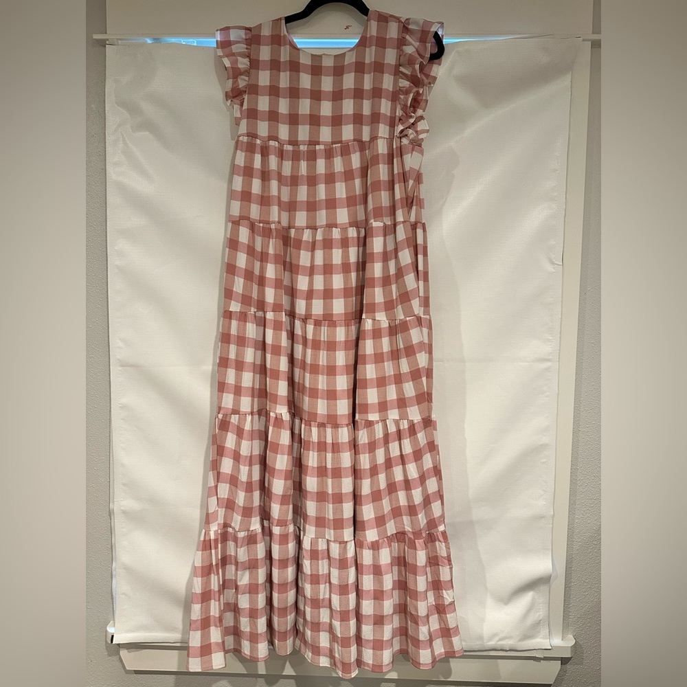 Anthropologie English Factory Women's Tiered Maxi Dress Pink Medium NWT